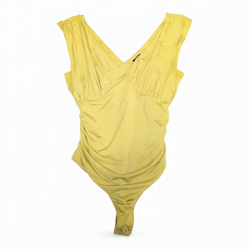Express Yellow V-Neck Ruched Bodysuit‎ S